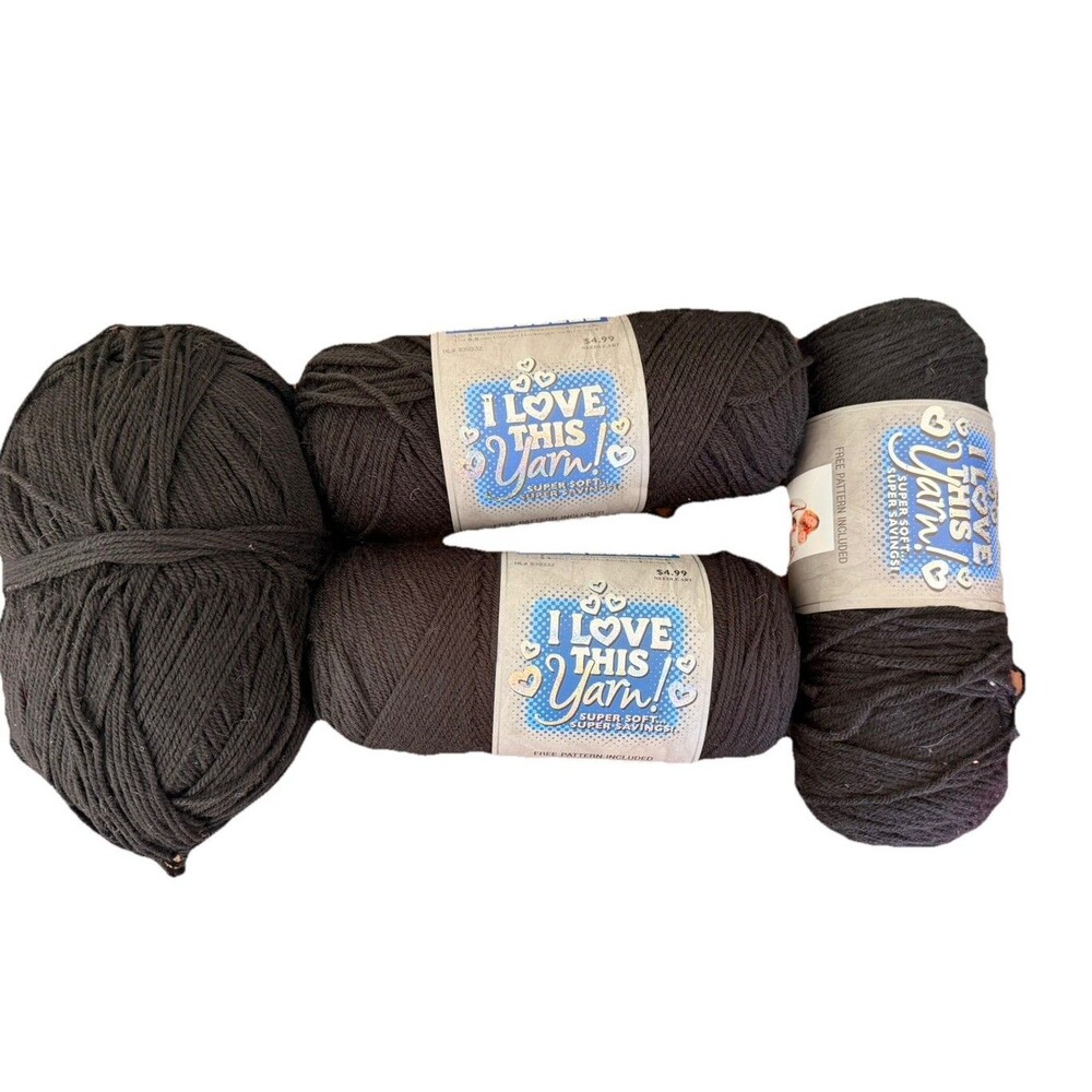Lot of 4 I Love This Yarn Color #30 Black 2007 Hobby Lobby New